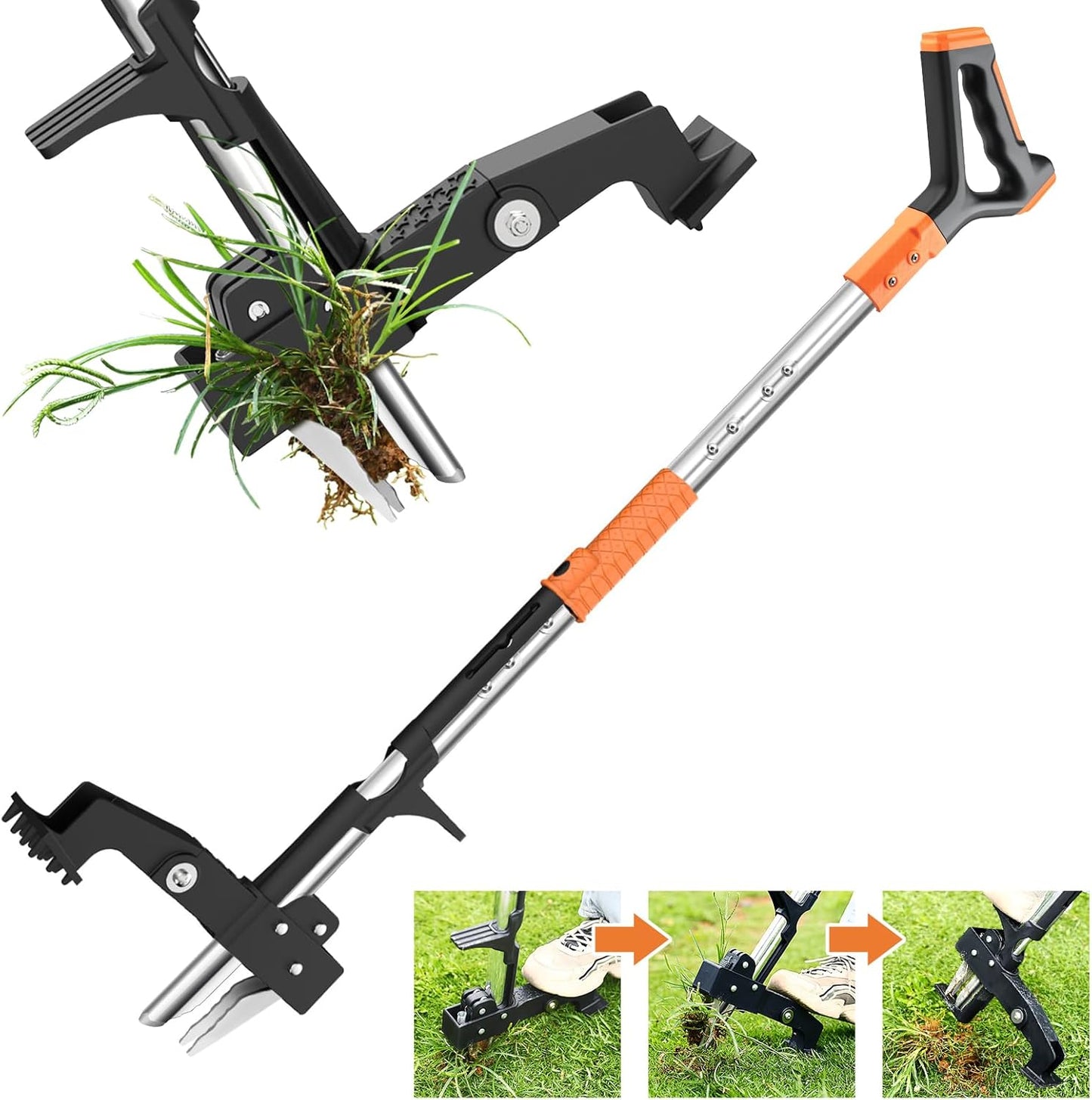 Weed Puller Tool,Detachable Stand Up Weed Puller with Long Handle,3-Claw Steel Head Weeder Tool,No Bending/Kneeling for Lawn, Yard & Garden Tool,Easily Remove Weeds