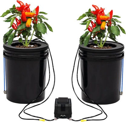 Hydroponics Growing System Kit with Top Drip 5 Gallon 2-Bucket Recirculating DWC Hydroponic System Kit Not Easy to Leak for Growing Plants Indoors and Outdoors (2-Bucket+Top Drip)