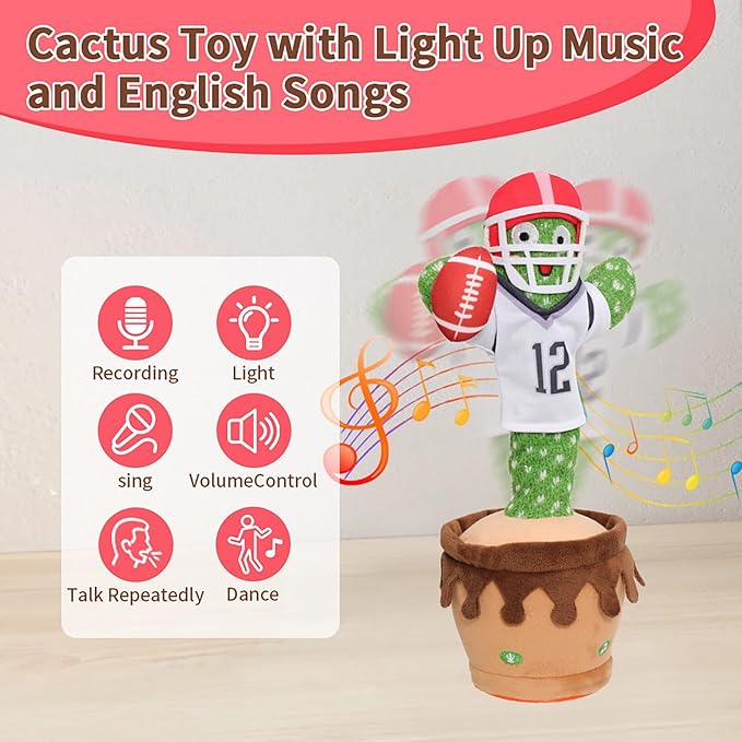 MIAODAM Dancing Football Cactus Toy, Singing, Talking, Record & Repeats What You say with 60 English Songs, Funny Eletronic Baby Toys