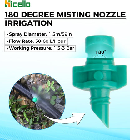 250PCS 180 Degree Misting Nozzle Irrigation, Sprinklers Sprayer for Garden Irrigation System, Micro Sprayer Refraction Automizing Drippers