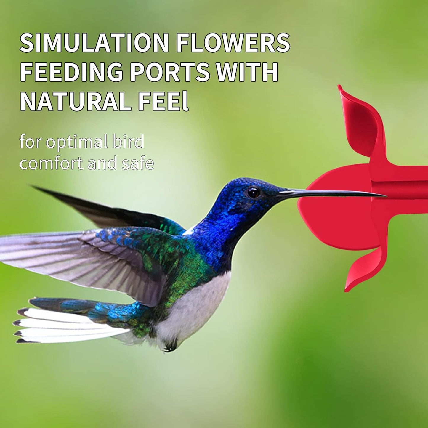 Hummingbird Feeder for Outdoors, Lantern Shaped Bottle, 6 Simulation Flowers Feeding Ports, 26 fl.oz, Hanging for Garden Yard, Rust Proof, Red(Ant Moat Included)