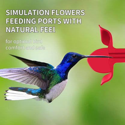 Hummingbird Feeder for Outdoors, Lantern Shaped Bottle, 6 Simulation Flowers Feeding Ports, 26 fl.oz, Hanging for Garden Yard, Rust Proof, Red(Ant Moat Included)