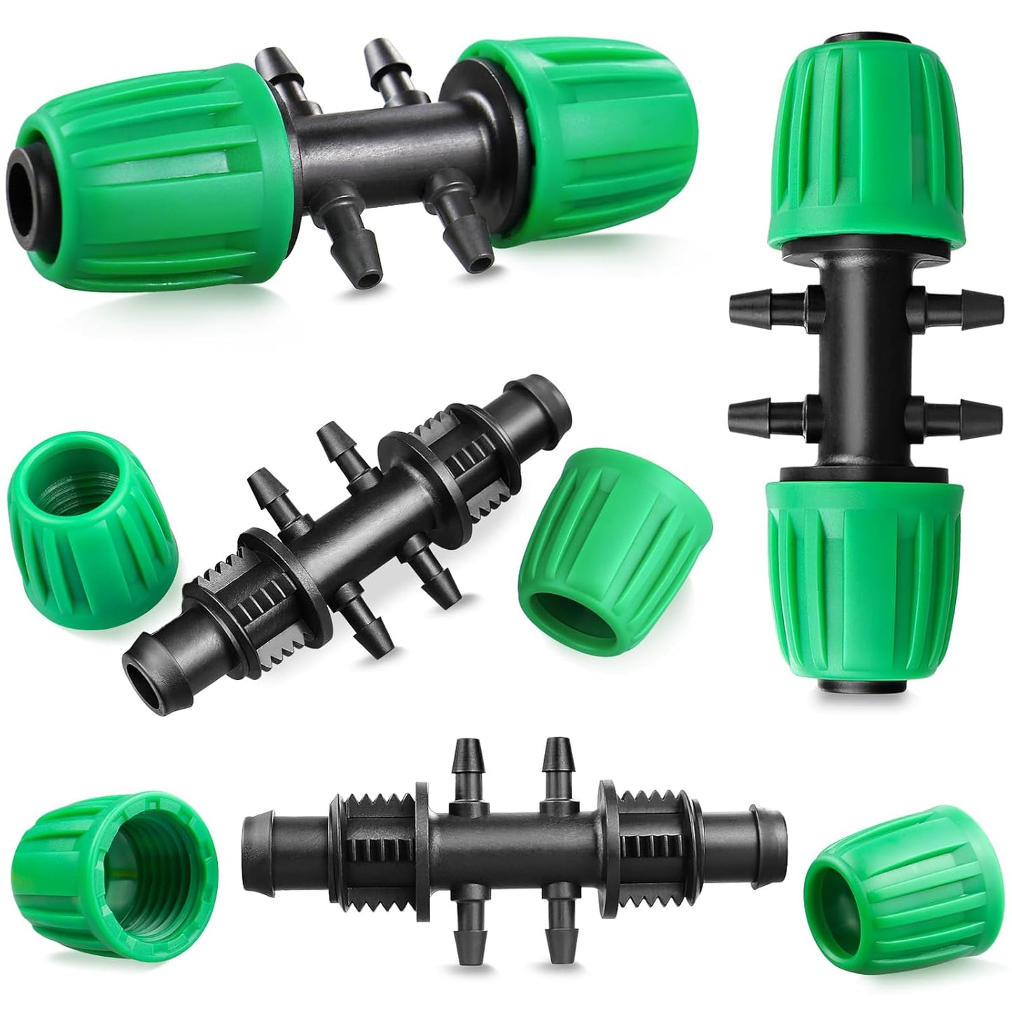 Barbed Tee 1/2 Inch to 1/4 Inch Irrigation Tubing: Locked Barbed Reducing Tee 6-Way Adapter Anti-Drop Irrigation Fittings for Splitting 1/2" to 1/4" Drip Line System Parts (12 Pack)