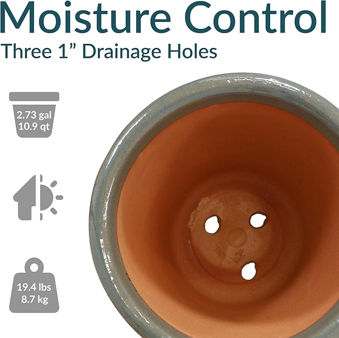 Sunnydaze Large Ceramic Plant Pot - Round Outdoor Glazed Ceramic Planter Pot with Drainage - Gray - Studio - 15"