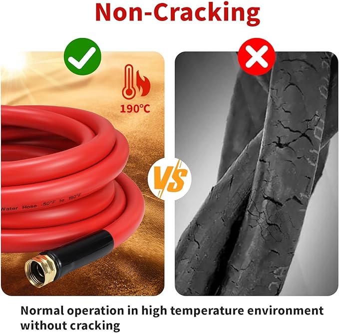 Garden Hose 25 ft x 5/8” Hot/Cold Water Hose,-50°F to 190°F,Burst 600Psi Flexible & Lightweight Upgraded Rubber Hoses,3/4” Solid Fittings for All-weather Outdoor Lawn & Garden