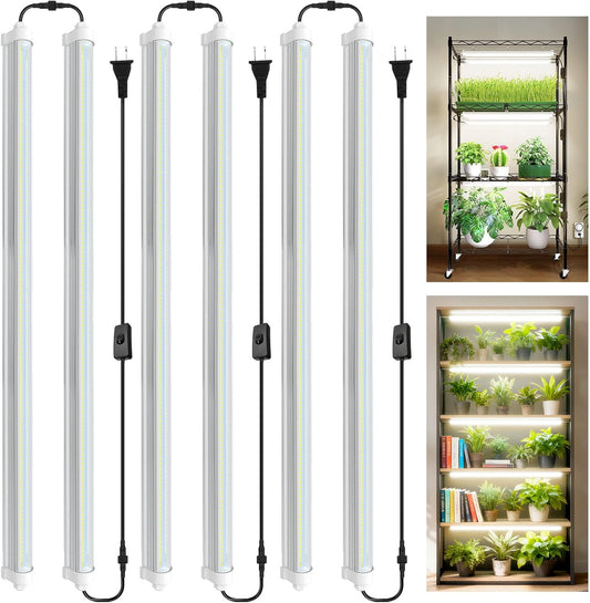 【2026 Waterproof Design】T8 Grow Lights for Indoor Plants, Full Spectrum LED Light for Seed Starting & Vegetables, 2FT 144W(6 X 24W, 900W Eqiv), Linkable Grow Light Strip with Switch, Yellow(6-Pack)