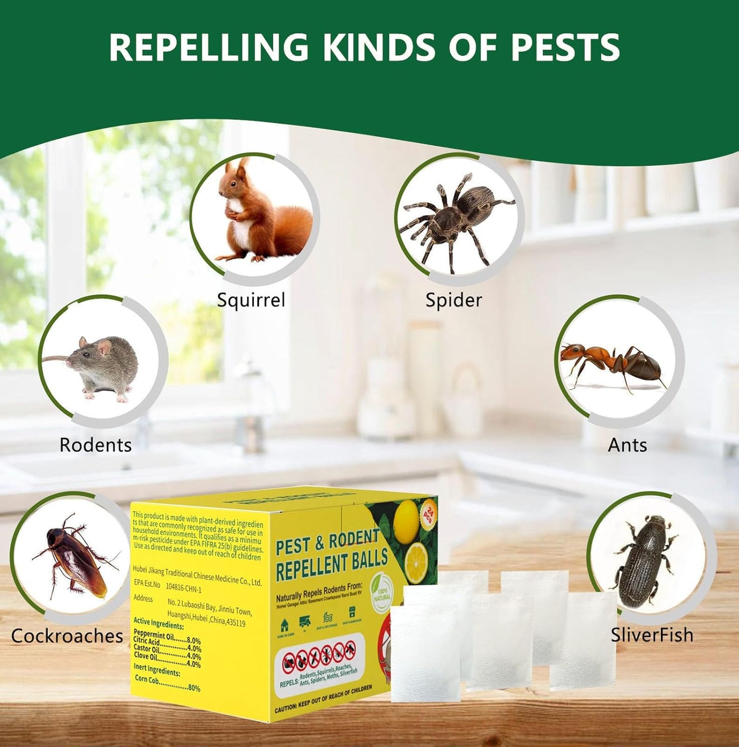 Mouse Rodent Repellent, Peppermint & Lemon Oil Mice Repellent Balls - 24 Pack Natural Rodent Deterrent for Indoor/Outdoor Use, Family & Pet Safe, Long-Lasting Insect Repellent for Home, Garden, Garage