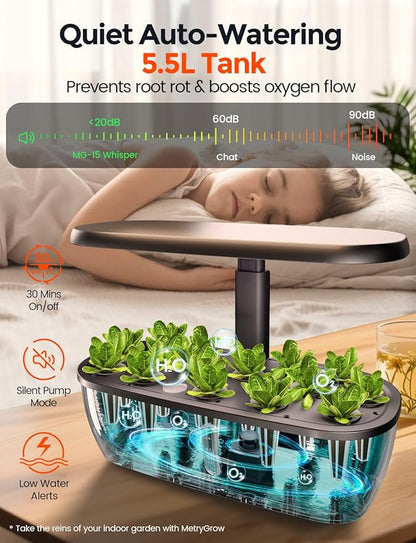 MG-15 Hydrophonic Growing System Kits, Smart Indoor Garden with 24W Grow LED Light Full Spectrum, 15 Pods Herb Garden Planter Indoor Gardening for Gifts, Kitchen