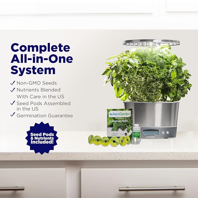 AeroGarden Harvest Elite 360 Indoor Garden Hydroponic System with LED Grow Light and Herb Kit, Holds up to 6 Pods, White