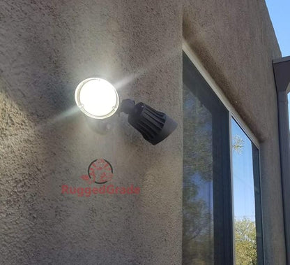 RuggedGrade 30W Turin II Series LED Security Wall Light - Motion Wall Light - 2,600 Lumens - 3000K Warm White - 240° Sensor - Square Heads - Bronze Housing - Outdoor LED Light - DLC 5.1 Premium
