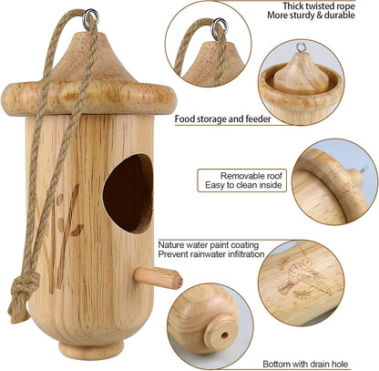 Hummingbird House for Outside Hanging, Wooden Hummingbird Gifts Nest 3 Pack with Hemp Ropes, Gardening Gifts Humming Bird Houses Home Decoration