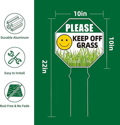 Keep Off Grass Sign, 2-Pack 10"x10" Metal Stakes, Double-Sided Signs, Corrugated Plastic, Keep Off Grass Signs For Yard