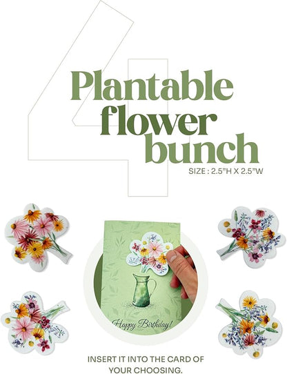 Seed Paper Birthday Cards – 4 Plantable Bouquet Inserts with Wildflower Seeds, 4 Greeting Cards & Envelopes, Unique Gift for Birthdays & Special Occasions