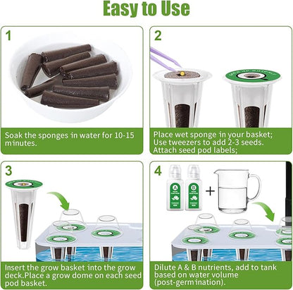 12 Pods Gourmet Herb Seed Kit Compatible with All Hydroponics, Hydroponic Growing Kit with Nutrient Solution, Seeds & Grow Sponges – Indoor Garden for Fresh Herbs & Vegetables (Nutrient & Basil)