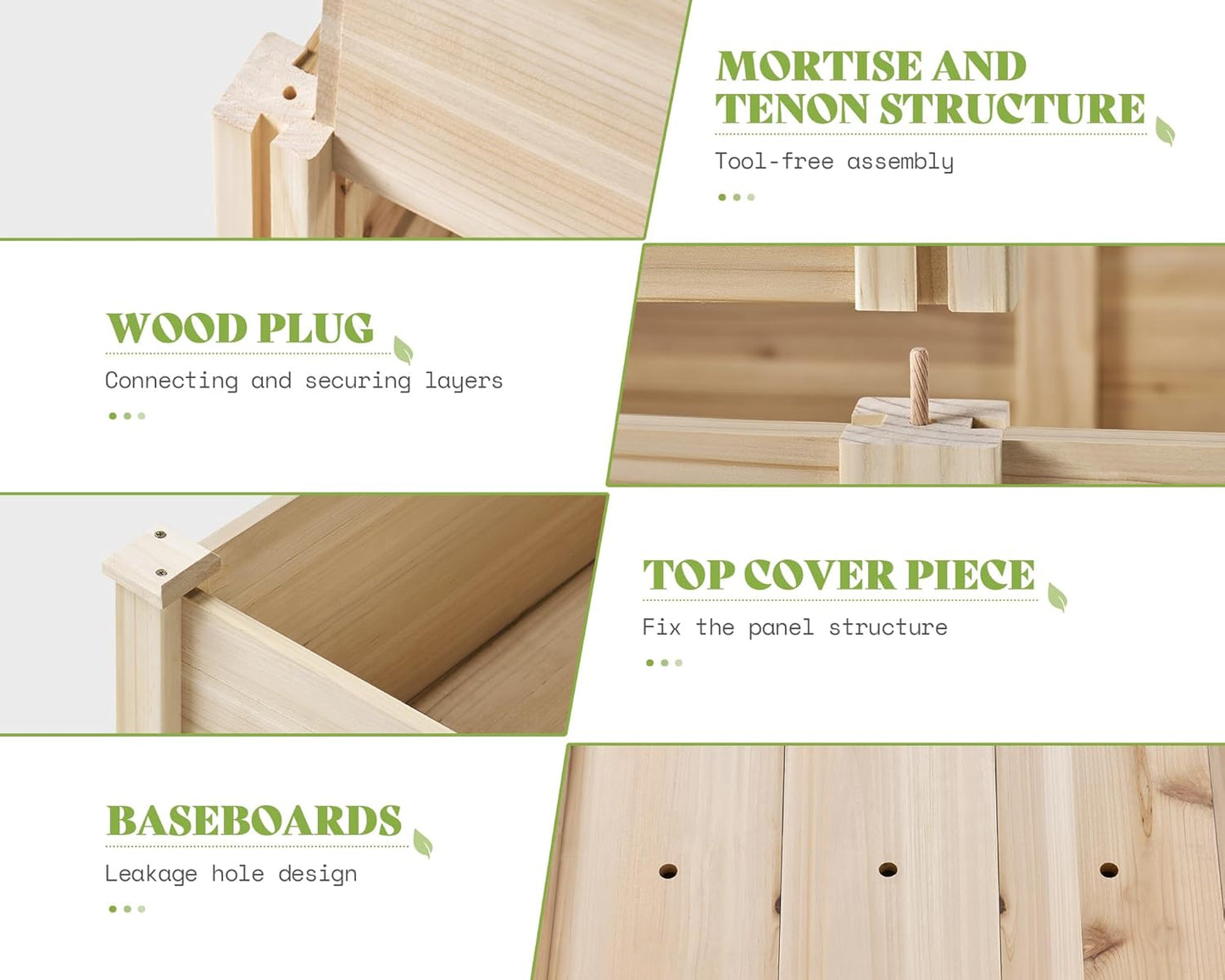 SPECRAFT Raised Garden Bed 3-Tier Outdoor Planter Box, Fir Wood with Dividers, Shape Adjustable, Tool-Free Assembly, Ideal for Growing Vegetables, Herbs & Flowers