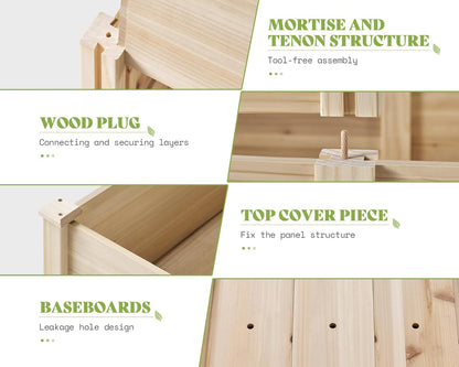 SPECRAFT Raised Garden Bed 3-Tier Outdoor Planter Box, Fir Wood with Dividers, Shape Adjustable, Tool-Free Assembly, Ideal for Growing Vegetables, Herbs & Flowers