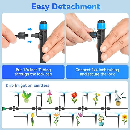 Adjustable Drip Irrigation Emitters Vortex: Fan Shape Water Flow Bubbler Stake Irrigation Dripper with Lock Barbed for 1/4 inch Tubing for Garden Watering System (50PK)