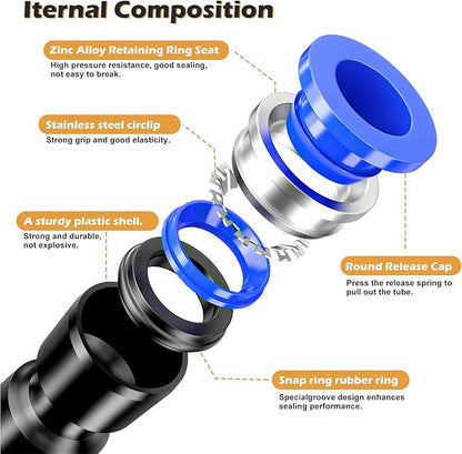 VIGRUE 59PCS Quick Connect Air Hose Fittings Kit - 1/8",1/4",3/8",1/2" Push to Connect Fittings, quick connect hose fittings Air Line Quick Connect Fitting Kit