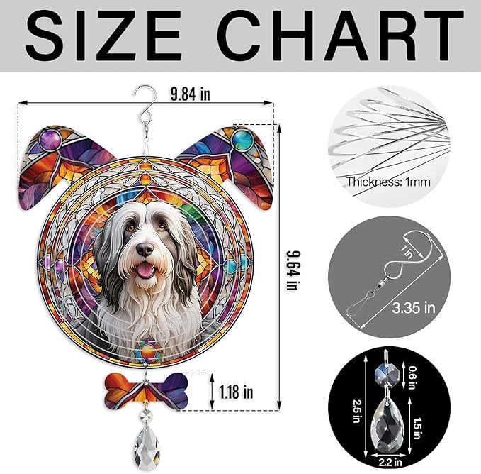 Bearded Collie Dog Ears Wind Spinner, Bearded Collie Wind Spinner Hanging for Yard and Garden