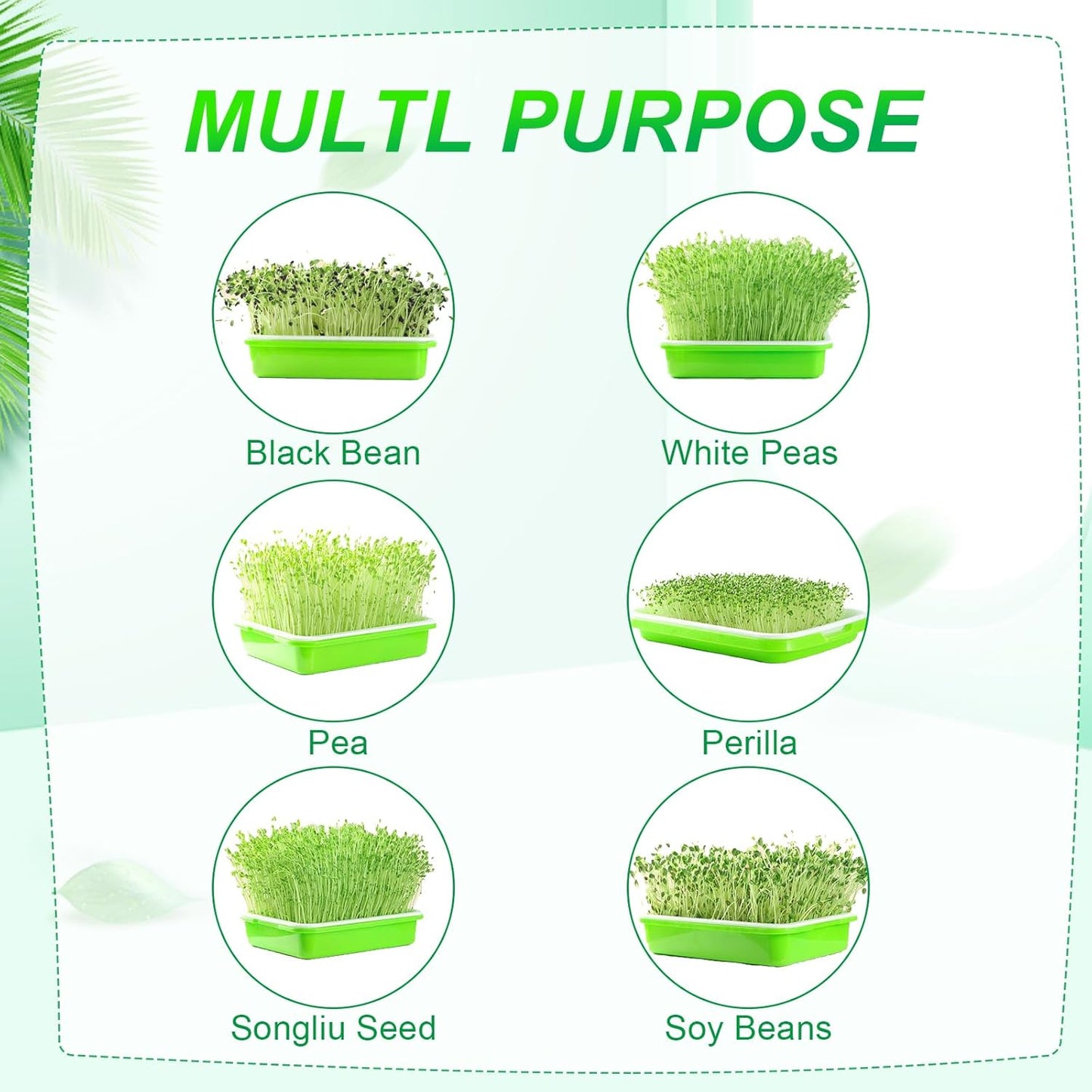10 Pack Seed Sprouter Tray, Sprouter Microgreens Growing Kit BPA Free Nursery Tray Big Capacity Sprouts Growing Kit for Indoors or Outdoors Sprouting Seeds, Cat Grass, Beans, Wheatgrass