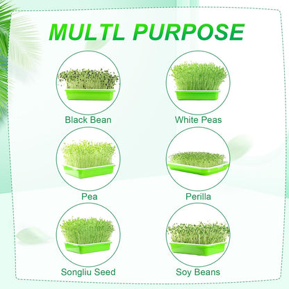 10 Pack Seed Sprouter Tray, Sprouter Microgreens Growing Kit BPA Free Nursery Tray Big Capacity Sprouts Growing Kit for Indoors or Outdoors Sprouting Seeds, Cat Grass, Beans, Wheatgrass