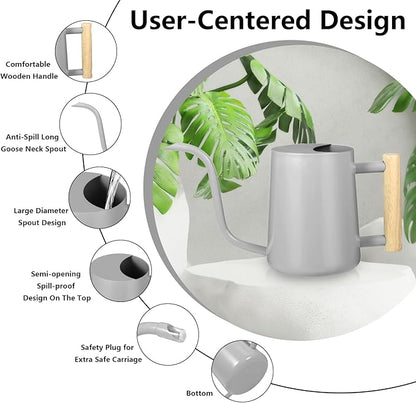 Watering Can Indoor Plants, 35oz Small Indoor Stainless Steel Metal Watering Can Modern Decorative Watering Pot with Long Spout for Indoor House Plant Bonsai Garden Flowers (Gray)