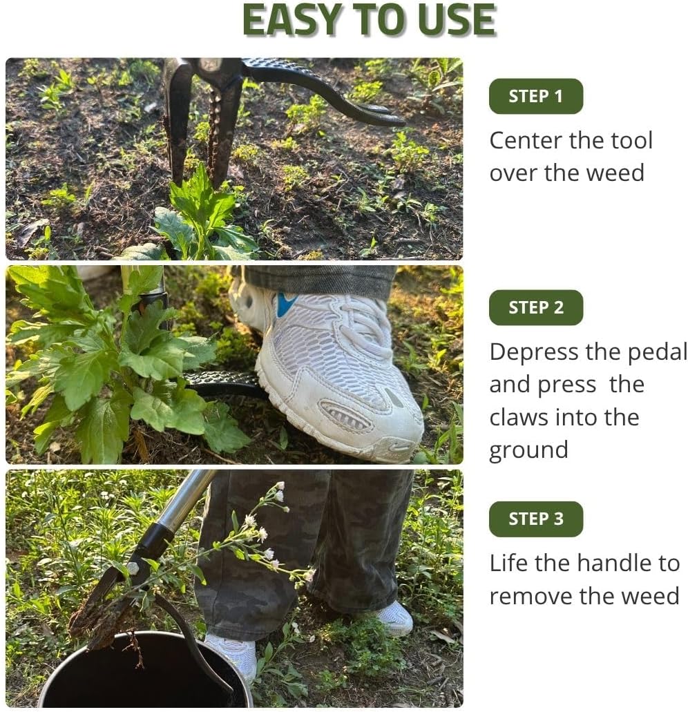 3-in-1 Stand Up Weeder Tool with Long Handle – Includes Edger Blade, Weeding Hoe & Root Remover – Manual Weed Puller for Lawn, Garden, Driveway & Sidewalk – Ergonomic & Detachable