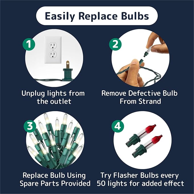 PREXTEX 500 Count Clear Christmas Tree Lights with Green Wire - 100 ft Warm White Twinkle Lights for Indoor or Outdoor Use - Holiday Fairy String Lights for Christmas Trees or Patios