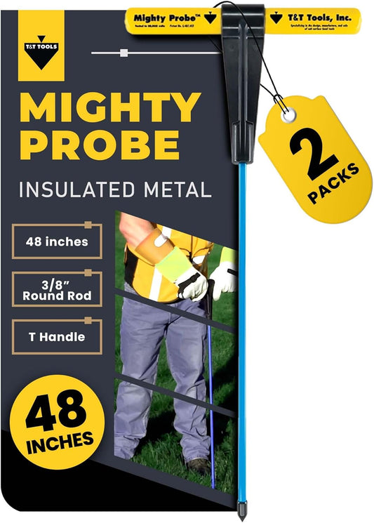 T&T Tools 48-Inch Mighty Probe Insulated Metal Soil Probe – 3/8" Metal Round Rod, Heavy Duty Design for Easy Penetration & Withdrawal, Soil Testing & Landscaping Tools, T-Handle, USA-Made-2 Pack