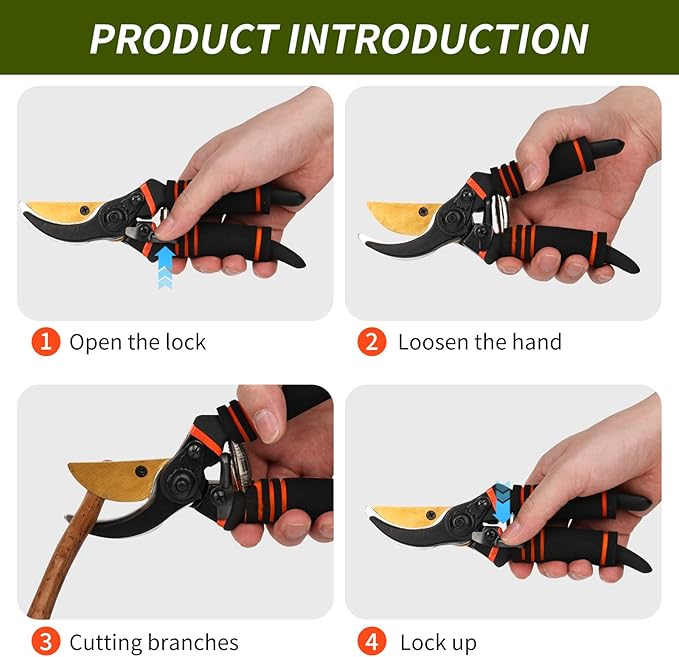 Gardening pruning shears, premium gardening pruning shears as sharp as a razor, heavy-duty gardening scissors — they can perfectly cut through anything in your yard.
