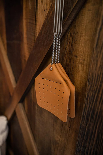 Leather Fly Swatter Set (1 Pack) – 17” Amish-Made Fly Swat w/Real Leather Paddle – Fly Swatters Multi Pack w/Metal Handle – Bug Swatter, Mosquito Swatter, Wasp Swatter (Brown)