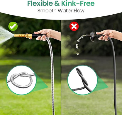 Cesun 10 FT Metal Garden Hose, Drinking RV Water Hose, Reinforced Metal Fittings, Dehumidifier Drain Hose Connector Extension, Reel Extender for Yard