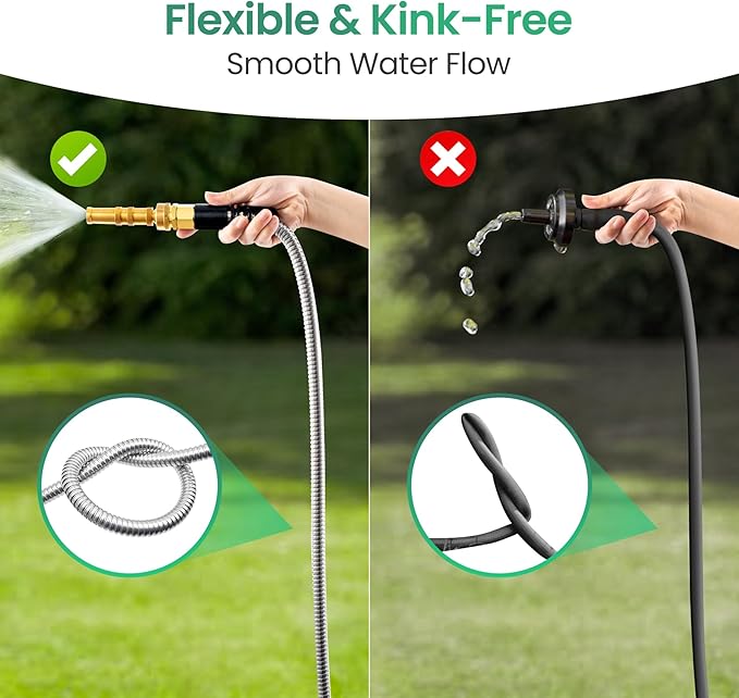 Cesun Metal Garden, Short Connector, Water Lead-in Hose Extension, Extremely Flexible, for Hose Reel/RV/Dehumidifier, Lightweight/Durable/Drinking Water Safe SS Female to Male, 5FT