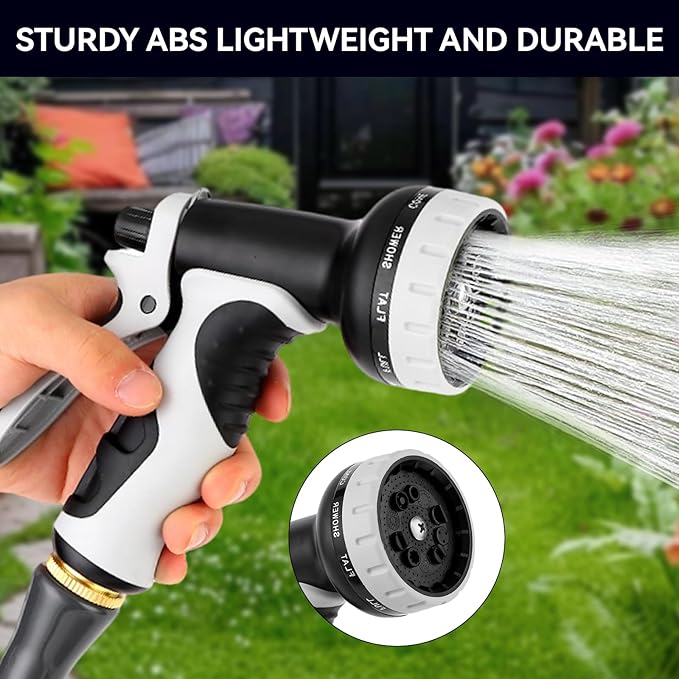 Garden Water Hose Nozzle ABS Water Spray Nozzle with 10 Spray Modes Suitable for Watering Plants, Iawns and Gardens, Car Washing, Cleaning, Showering Pets and Outdoor Fun, Gray