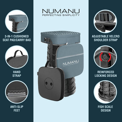 NUMANU 2025 Upgraded Collapsible Stool & 3IN1 Cushioned Carry Bag, 2.5"-18" Height Adjustable Max 620lbs, Portable Retractable Telescoping Seat, Foldable Camping Stool or Footrest for Adults (Square)