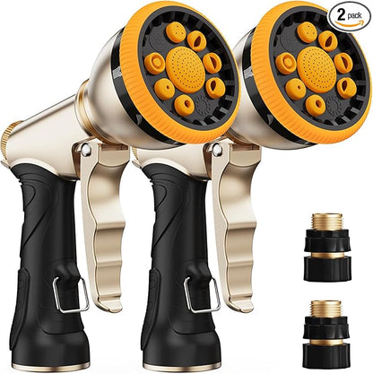 RAINPOINT Garden Hose Nozzle, Heavy Duty Metal Water Hose Sprayer Nozzle with 9 Adjustable Spray Patterns, High Pressure Hand Sprayer for Watering Plants, Lawns, Car and Pet Washing (2, Orange)