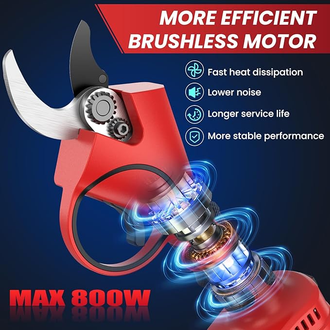 Electric Pruning Shears with Pole, 2-in-1 Cordless Pruning Shears 1.6" with SK7 Blade,8FT Reach,800W Brushless Motor,2 x 21V 2000 mAh Batteries,6–10Hs,Tree Branch Cutter for Gardening Pruning