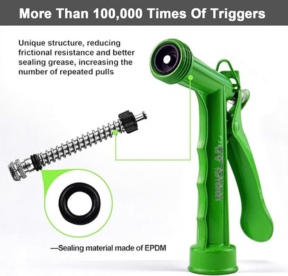 Hose Nozzle 2 Pack, Full Size Pistol Grip Water Nozzle Sprayer with Threaded Front, High Pressure Nozzle, Adjustable Spray Water Flow for Watering, Showering Pet, Washing Car, Cleaning, Green