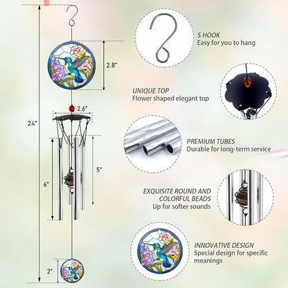 Wind Chimes for Outside 24" Hummingbird Wind Chimes Outdoor Home Patio Garden Decor Hummingbird Gifts Windchimes Outdoors Gift Ideas for Women Mom Grandma Sisters