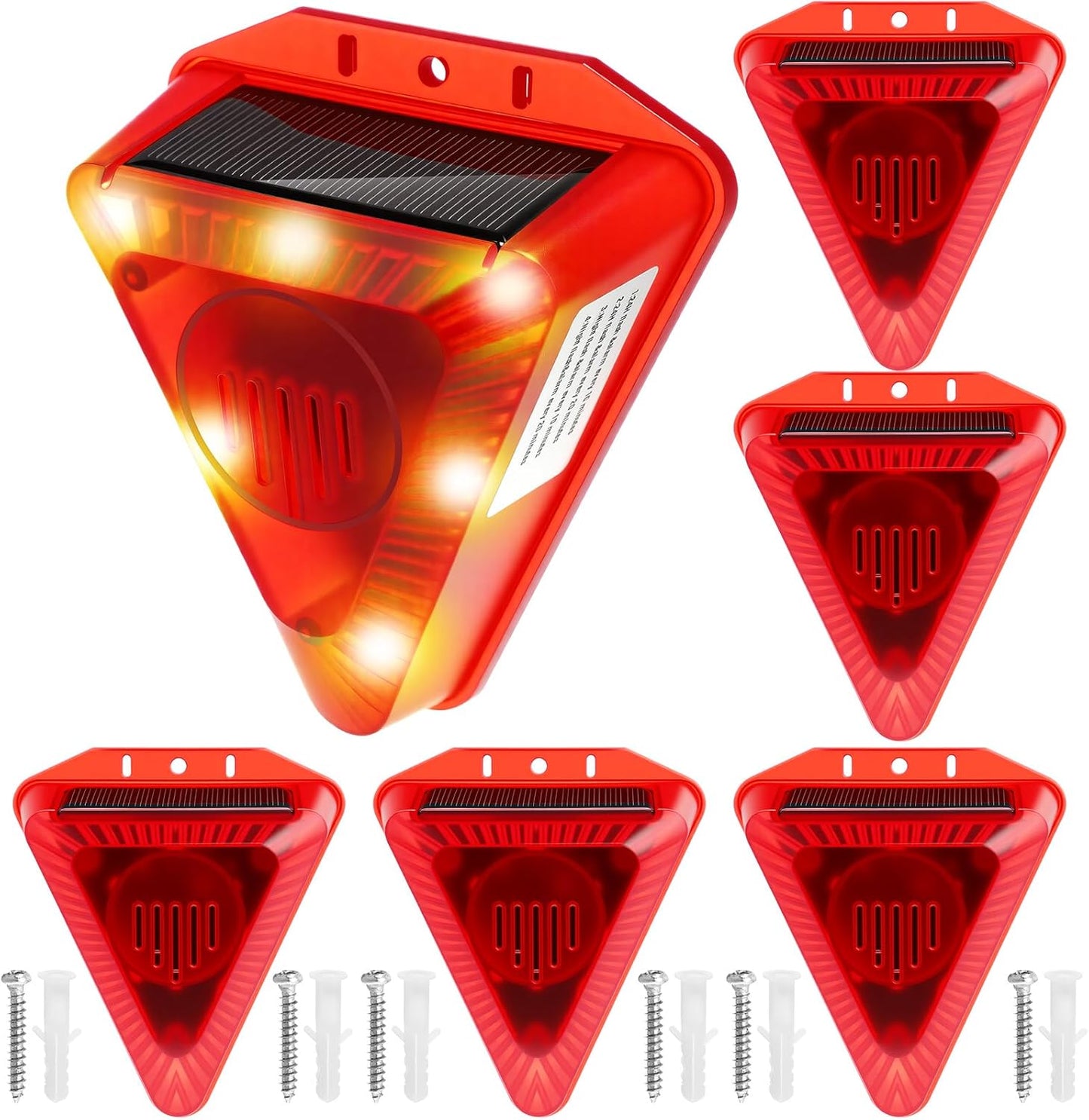 Qualirey 6 Pack Solar Animal Repeller Outdoor Alarm Deterrent Sound Dog Barking Alarm with Red Lights 130db Loud Noise Maker 4 Modes Deer Skunk Raccoon Repellent for Home Villa Yard Farm(Red)
