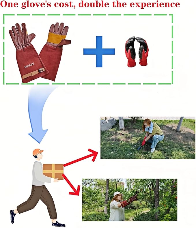 Gardening Gloves for Women/Men,Rose Pruning Long Leather Garden Gloves Thorn Proof