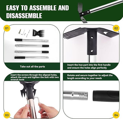 Weed Puller Tool with Long Handle - 58" Manual Weeder Remover Tool, 2 in 1 Hand Weed Rake and Garden Hoe for Gardening, Heavy Duty Uprooting Weeding Pull for Yard, Lawn, Patio and Garden