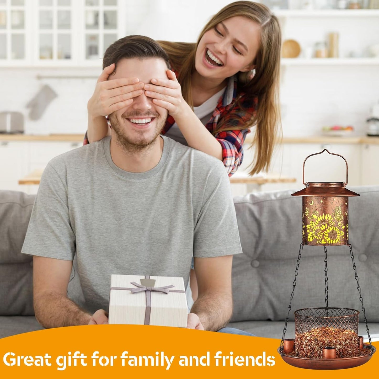 Butterfly Solar Bird Feeder for Outdoor Hanging Gifts for Women Mom Sunflower Metal Wild Birdfeeder Garden Lantern Decor Lanterns Outside for Yard Patio Lawn Pathway Landscape