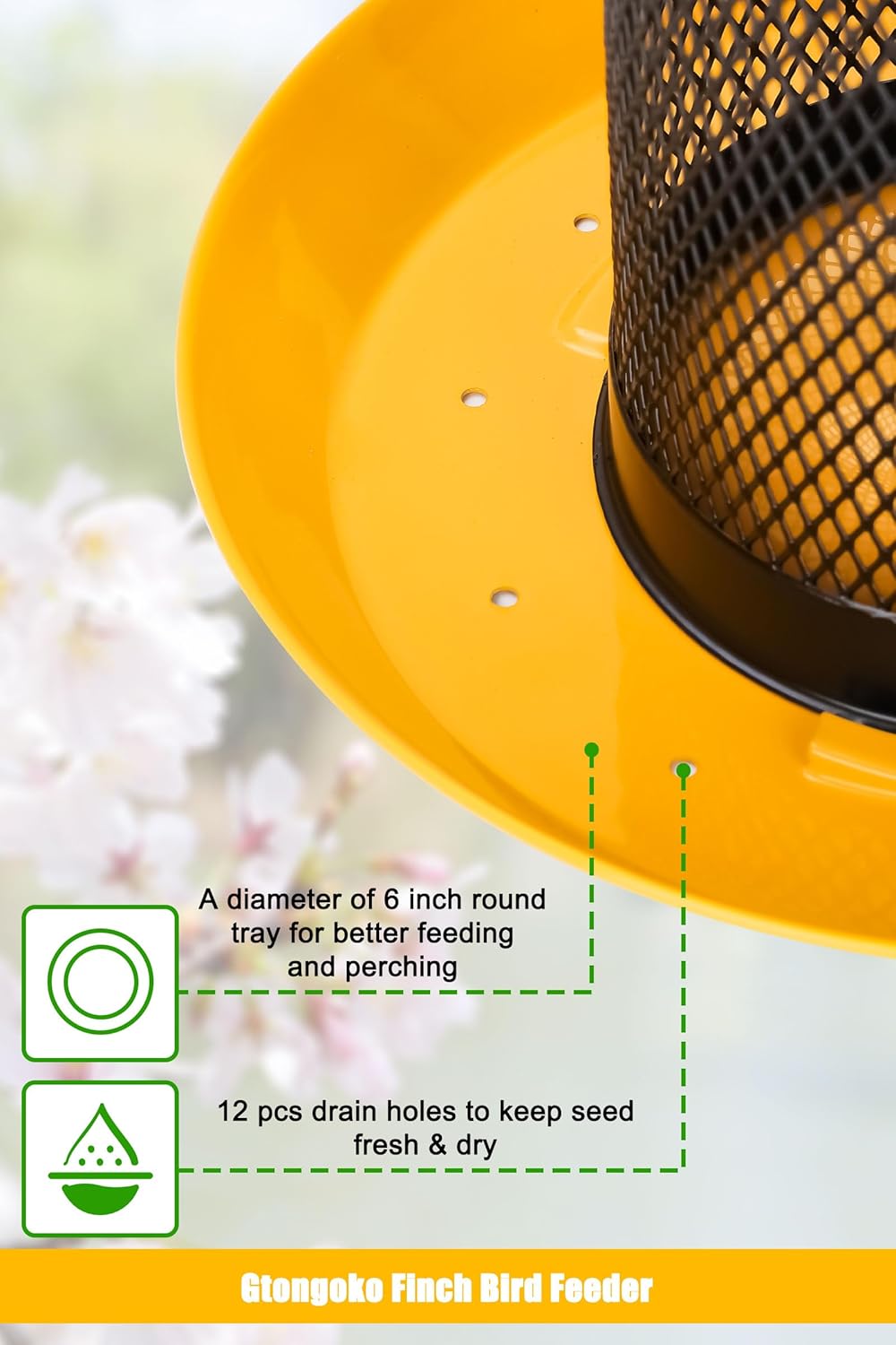 Gtongoko Finch Bird Feeders for Outdoors 2.5 LB Capacity Squirrel Proof Metal Tube Bird Feeders Thistle & Nyjer Seed Hanging Feeder, Yellow, 1 Pack