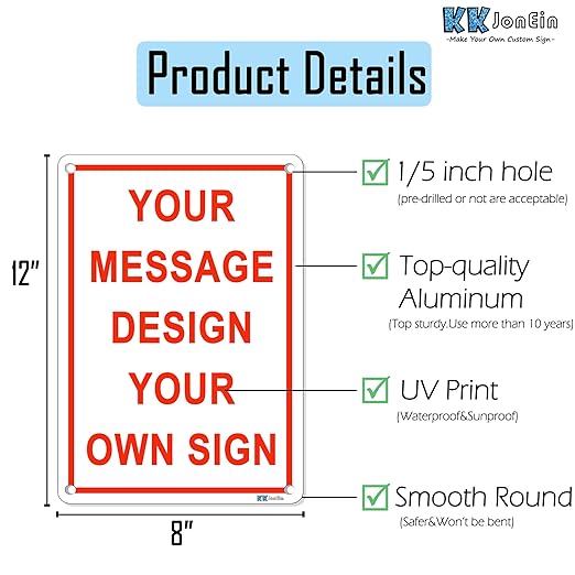 Custom Sign Outdoor 12x8 Inches Horizontal, Metal Gate Sign Personalized for Outside, Customized for Home, Office, Garage, Porch, Delivery Signage, .040 Aluminum, Rust Free, Waterproof