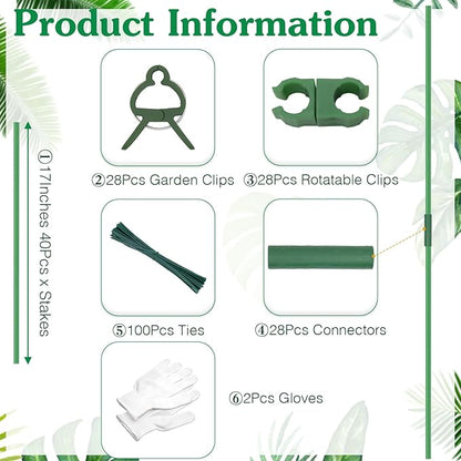 Garden Stakes 17Inch 40Pack, DIY Tall Plant Support Stakes of 4Ft,5Ft,6Ft,7Ft, HAINANSTRY Fiberglass Plant Stake for Indoor & Outdoor Plants, Tomato Vegetable Stakes for Garden