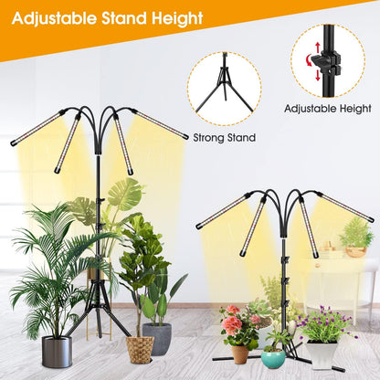 Wolezek Grow lights for Indoor Plants, 4-Head Full Spectrum LED Grow Light with Adjustable Tripod Stand 15-61 inches for Seed Starting, 3500K 6500K 660nm White Red Floor Plant Lamp with 6/12/16H Timer