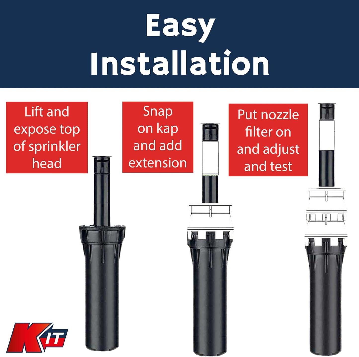 Kap-It Pop-Up Sprinkler Riser Extension - 1.5 Inch Height, No-Dig, Stackable - Easy Installation - Sprinkler Parts Compatible with Most Brands - Black 10 Pack