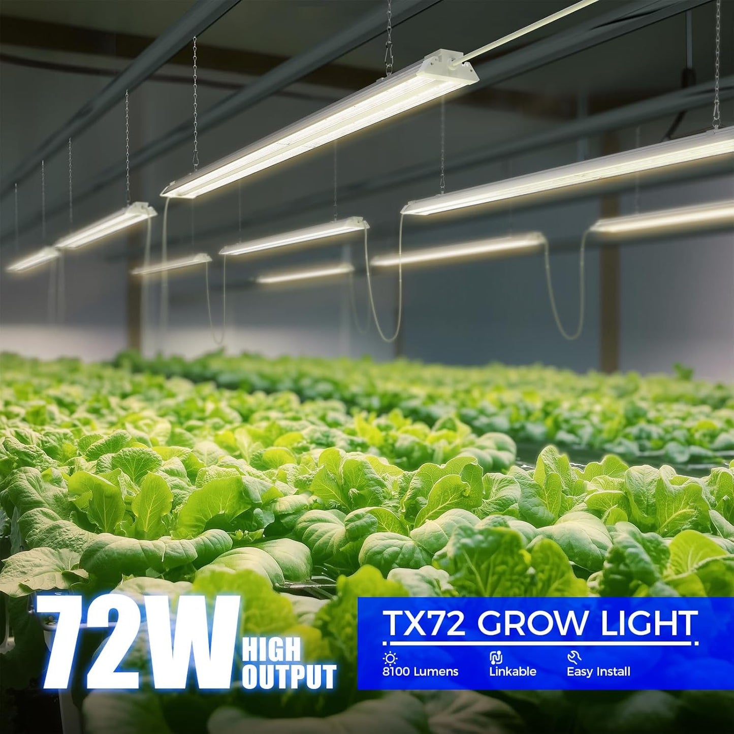 Barrina TX72 Grow Light for Indoor Plants, 4FT, 288W(4 x 72W, 2000W Equivalent), Full Spectrum with 660nm Red LEDs, High PPFD, Mechanical Timer, Linkable, Hanging Plant Lights for Greenhouse, 4 Pack
