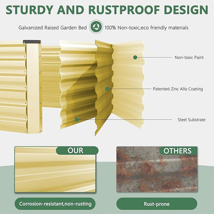 FOOWIN 4pcs 8x4x2ft Galvanized Raised Garden Bed, Planter Raised Garden Boxes Outdoor, Large Metal Raised Beds for Gardening, Garden Bed for Vegetables, Flowers, Herb,478 Gallon Capacity, Cream Yellow